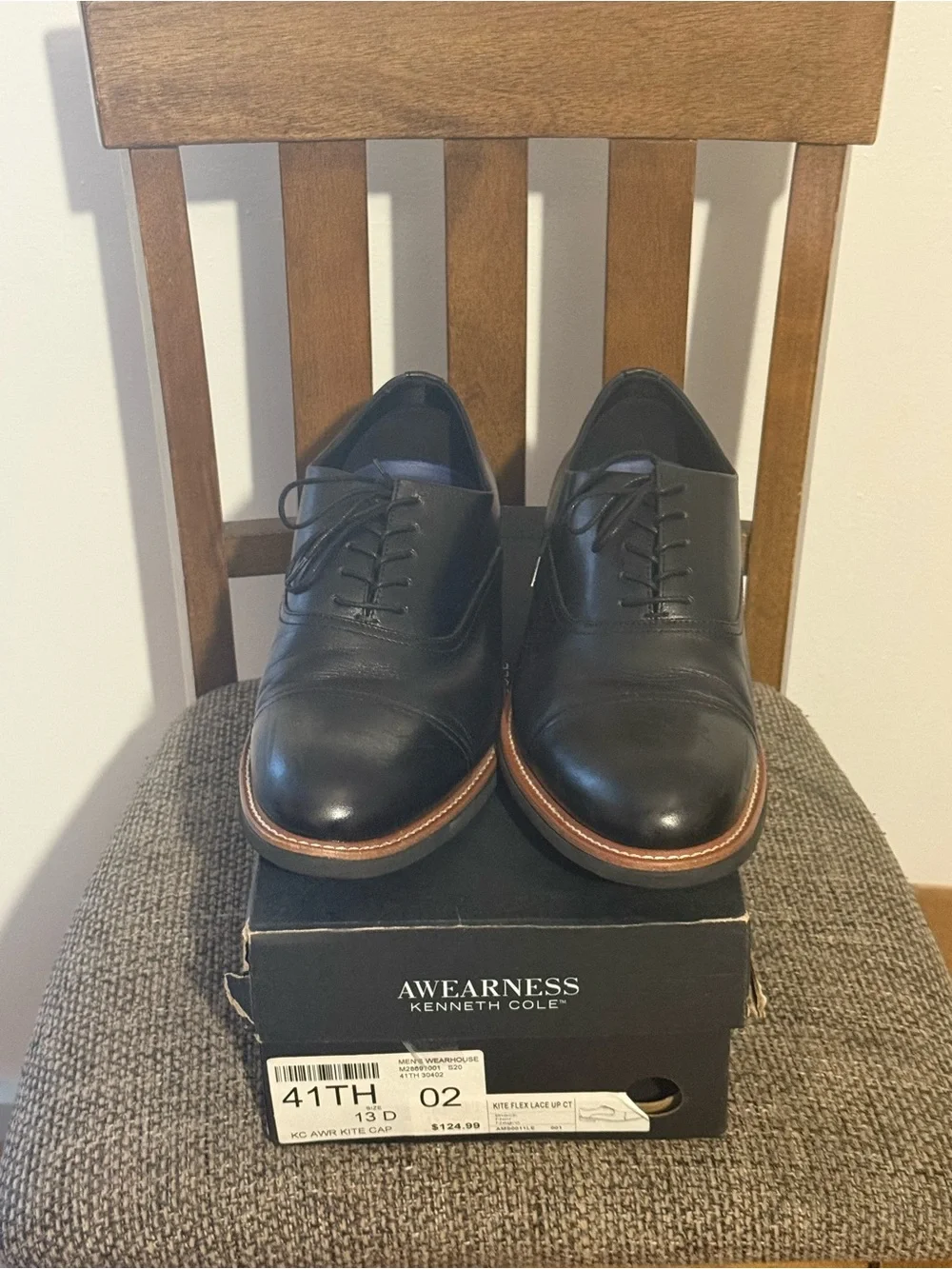 Kenneth Cole Black Leather Cap-Toe Derby with Brown Welt